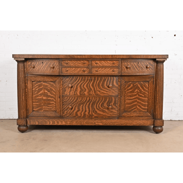 Stickley Brothers Style Antique Arts & Crafts Tiger Oak Sideboard or Bar Cabinet, Circa 1900