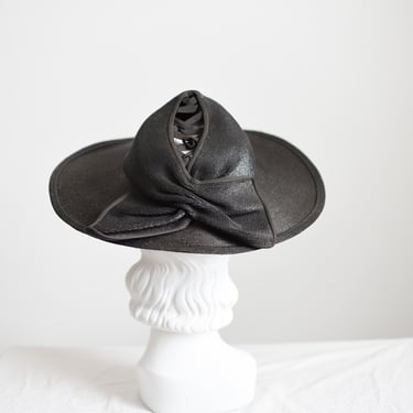 1940s New York Creation Black Straw Hat 