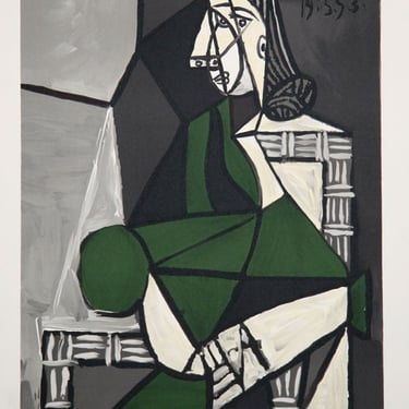 Portrait de Femme Assise, Robe Verte, Pablo Picasso (After), Marina Picasso Estate Lithograph Collection 