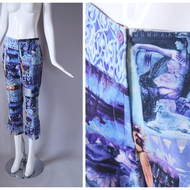 Vintage Y2K Sooki Blue Graphic Art Print Flat Front Pants | retro 90s 1990s 2000s | 