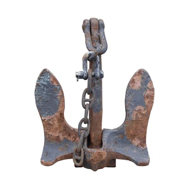 Antique Steel Anchor with Rust and Paint Patina