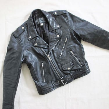Vintage 80s Black Leather Motorcycle Jacket Small - 1980s Biker Moto Punk Jacket 