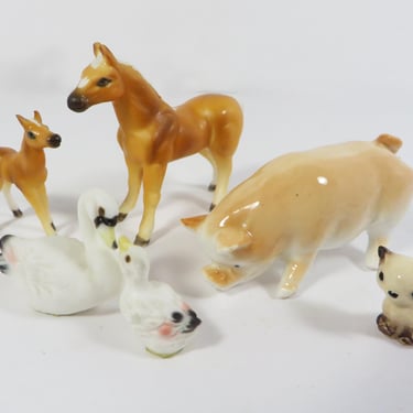 Vintage Porcelain Ceramic Miniature Farm Animals - Set of 6 Miniature Porcelain Farm Animals 