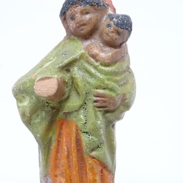 Antique Neapolitan Italian Creche Religious Figure, Vintage Terracotta Woman with Child for Christmas Nativity or Putz 