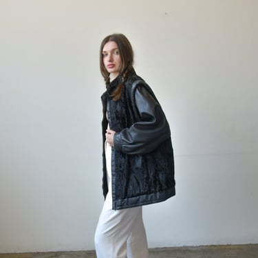 3215o / black leather fur jacket 