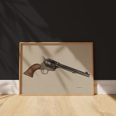 Vintage Revolver Watercolor Print, Gun Fine Art Print, Americana, Printable Digital Art to Download 