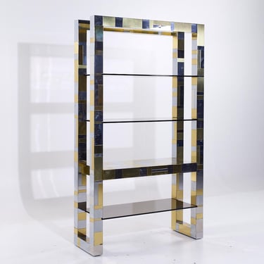 Paul Evans Cityscape Mid Century Brass and Chrome Freestanding Bookcase - mcm 