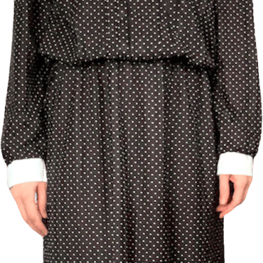 70s Pointed Collar Dress Secretary Black Polka Dot By Just Ducky