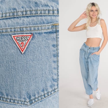 90s Guess Jeans Pleated Jeans Georges Marciano Mom High Waist 80s High Waisted Denim Pants 1990s Vintage Faded Blue Tapered 10033 Small 26 