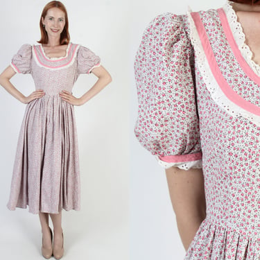 Charming Calico Pilgrim Style Dress / Americana Inspired Homespun Clothing / Plus Size Farm Life Chore Maxi XL 