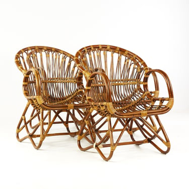 Franco Albini Mid Century Rattan Lounge Dining Chairs - Set of 4 - mcm 