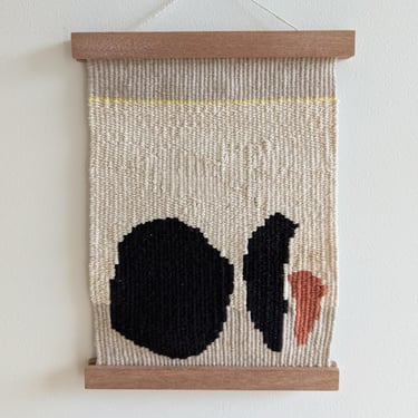 Abstract Wall Weaving / Hanging - Black, Cream, Rust Red, Grey - Modern Woven Tapestry in Wooden Holder - Handwoven Weave - Textile Art 