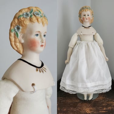 Blonde China Head Doll with Ornate Hairstyle with Flowers - Collectible Dolls 12
