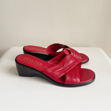 Cherry Italian Leather Slides | Size 6
