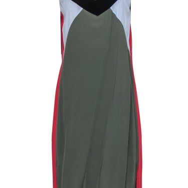 Equipment - Olive, White & Red Colorblocked Silk Dress Sz M