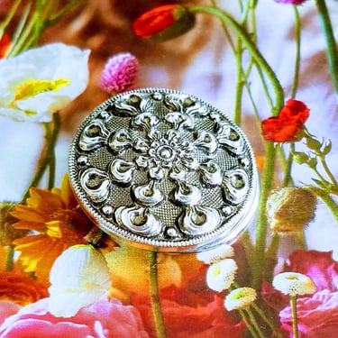 Vintage Dress Clip West Germany~Mid-Century Scarf Clip~Round Silver Adornment~Vintage Floral Brooch~1950s Jewelry~JewelsandMetals 