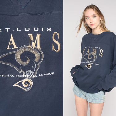 St Louis Rams Sweatshirt 90s Missouri Football Sweatshirt NFL Crewneck Pullover Sportswear Navy Blue Vintage 1990s Lee Extra Large xl 
