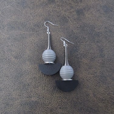 Bold gray and black wooden earrings 