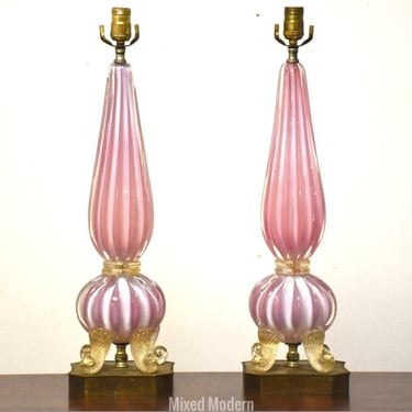 Barovier Murano Pink Opalescent Table Lamps - A Set 