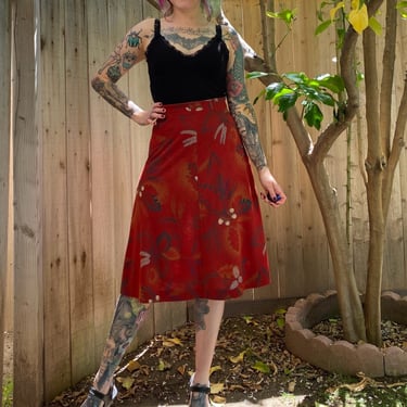 Vintage 1970’s Burnt Orange Fall Print Skirt 