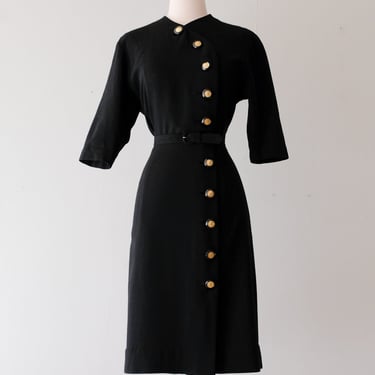 Charming 1940's Wool Crepe Little Black Dress / Sz M