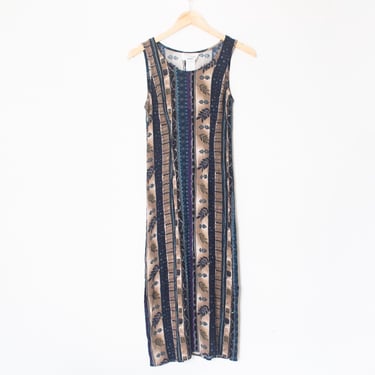 Forever Caroline | Vintage 80’s/90's Sleeveless Tribal Striped Dress | Size 10, Sundress, Ethnic, Floral / Boho, Bohemian, Earthy, Casual 