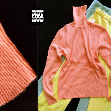 Cozy DEADSTOCK Vintage 70s 80s Dark Pastel Peach Ribbed Knit Turtleneck Top 