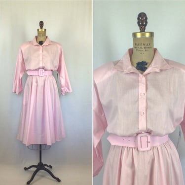 Vintage 80s dress | Vintage pink shirtwaist dress | 1980s The American Shirt Dress 