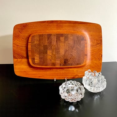 Vintage Dansk 4 Ducks Staved, Teak and Walnut Cutting Board, Serving Tray - Rectangle, 18 x 12 in, Mid Century Modern, Collectible, Denmark 