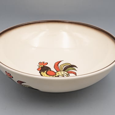 Metlox Poppytrail Red Rooster Large Salad Serving Bowl | Vintage California Pottery Mid Century Modern Dinnerware Serveware 
