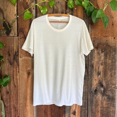 Vintage 70s Jc Penney’s all cotton Blank White T Shirt Single Stitched Thin Soft size L/XL 