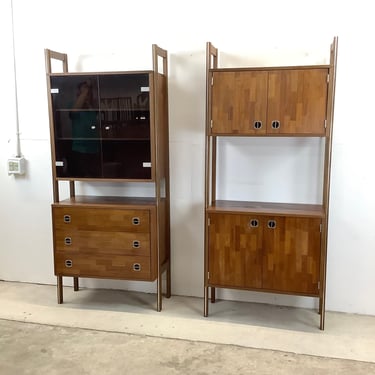 Pair Mid-Century Modern Freestanding Shelf Units 