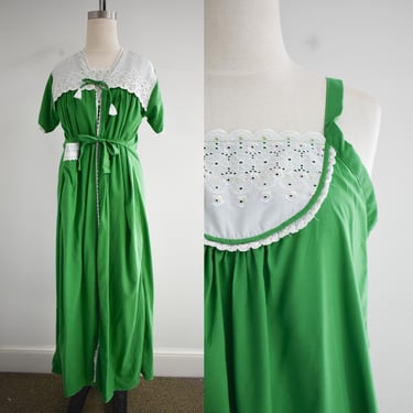 1980s Kelly Green Night Gown and Robe Set 