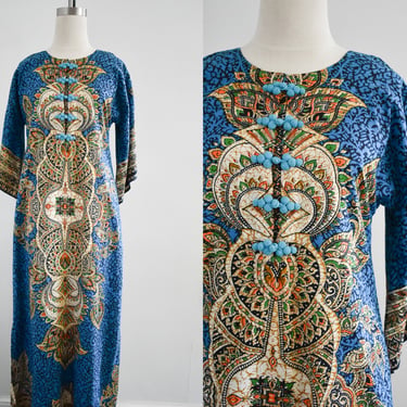 1970s Deep Turquoise Thai Cotton Caftan 