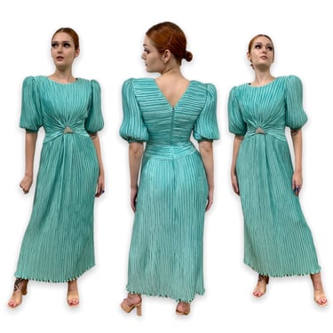 Vtg Vintage 1980s Designer 80s Lillie Rubin Aqua Rhinestone Detail Formal Gown 