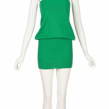 Patrick Kelly 1980s Vintage Green Wool Knit Convertible Mini Tube Dress 