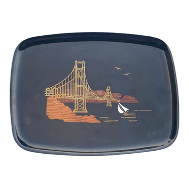 12.5” Couroc of Monterey for Gumps Tray, San Francisco Golden Gate Bridge 