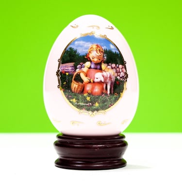 VINTAGE: 1993 - Light Pink Porcelain Egg with Wood Stand - Favorite Pet - The M. J. Hummel Porcelain Egg Collection - SKU 15-F1-00013763 