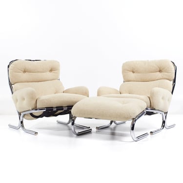 Milo Baughman for Directional Mid Century Chrome Chair and Ottoman Set - mcm 