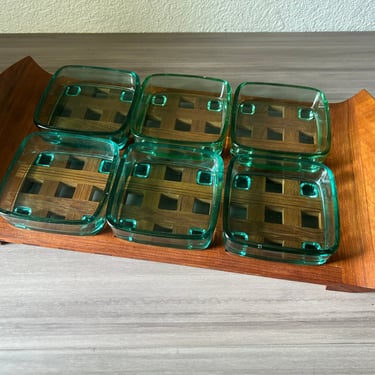 Vintage Dansk Teak Lattice Tray With Glass Dish Insert, JHQ Denmark, designed by Jens Quistgaard 