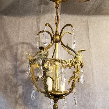 Cute Vintage Brass and Crystal Chandelier