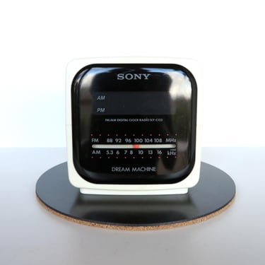 Mod Sony Dream Machine White Cube Clock Am/FM Radio, Post Modern Sony ICF-C122,  1980s Pop Alarm Clock Radio 