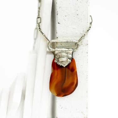 Sterling Silver Plated Copper and Orange Agate Pendant Necklace