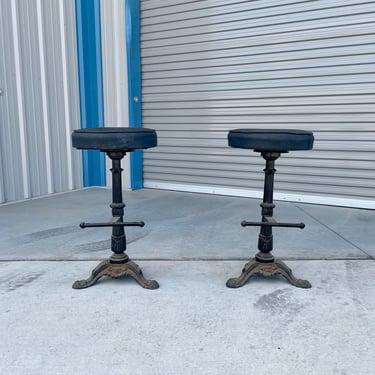 Early 1900s Vintage Heavy Cast Iron Bar Stools- a Pair 