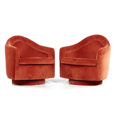 Milo Baughman for Thayer Coggin Mid Century Swivel Base Lounge Chairs - Pair - mcm 