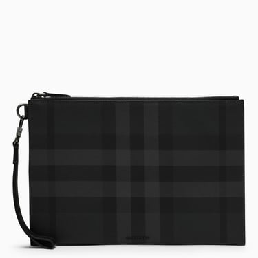 Burberry Charcoal Grey Zipped Pouch Check Men