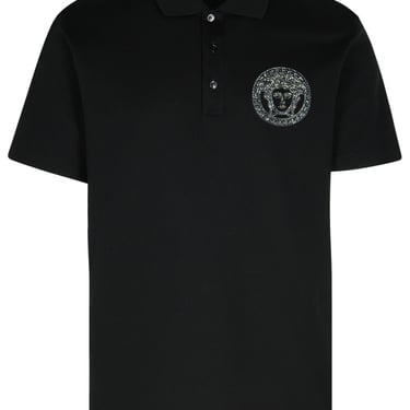 Versace Black Cotton Polo Shirt Men