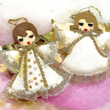 VINTAGE: 2pcs - Felt Angels Ornaments - Crafts - Made on Japan - Holiday, Christmas, Xmas 