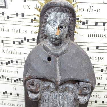 Antique 1800's Saint Mary Santos with Aurora Halo,  Hand Carved Wood Madonna Bulto, Vintage Religious 