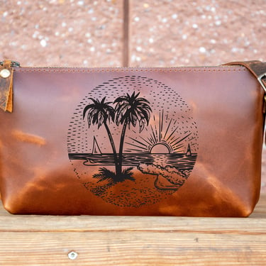 Small Leather Zipper Bag | Handmade Leather Purse |  Handmade Handbag | Crossbody Satchel | Made in USA | Laser Image | Custom | Series 3 
